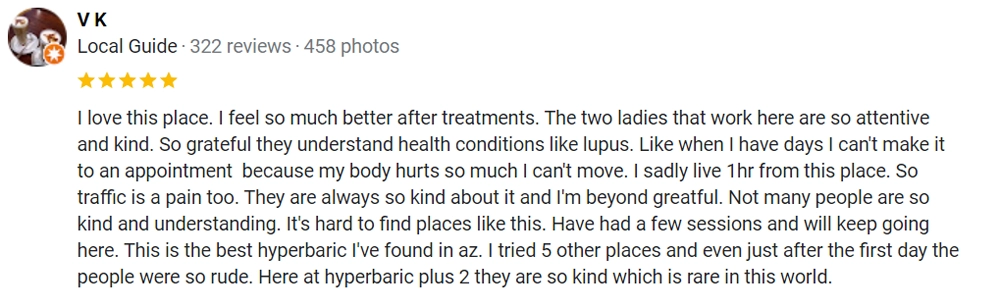 Hyperbaric Gilbert AZ Testimonial